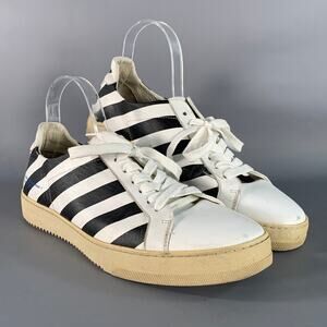 OFF-WHITE Size 9 Black White Stripe Leather Sneakers